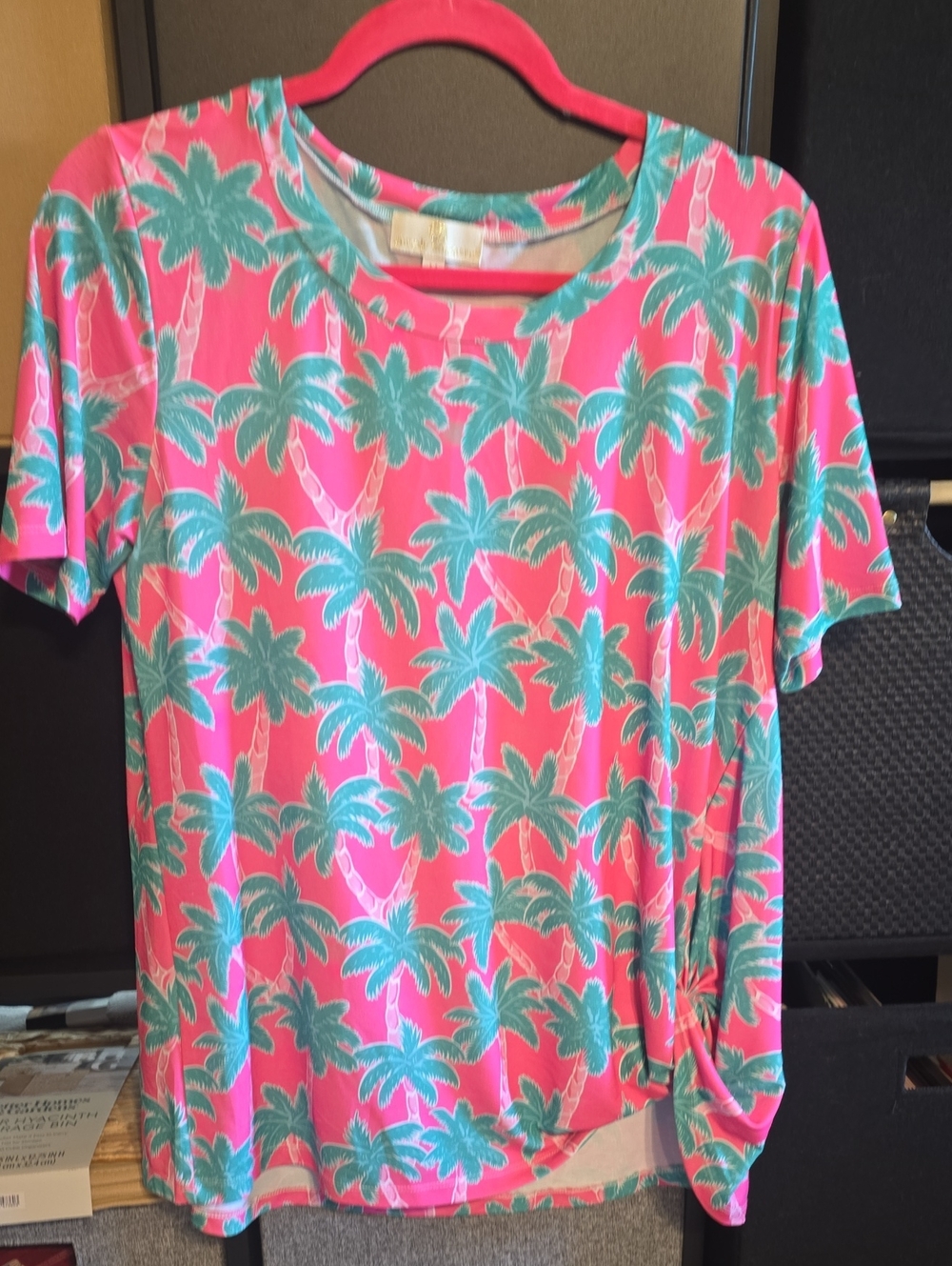Simply Southern Pink Palm-Print Short Sleeve Top